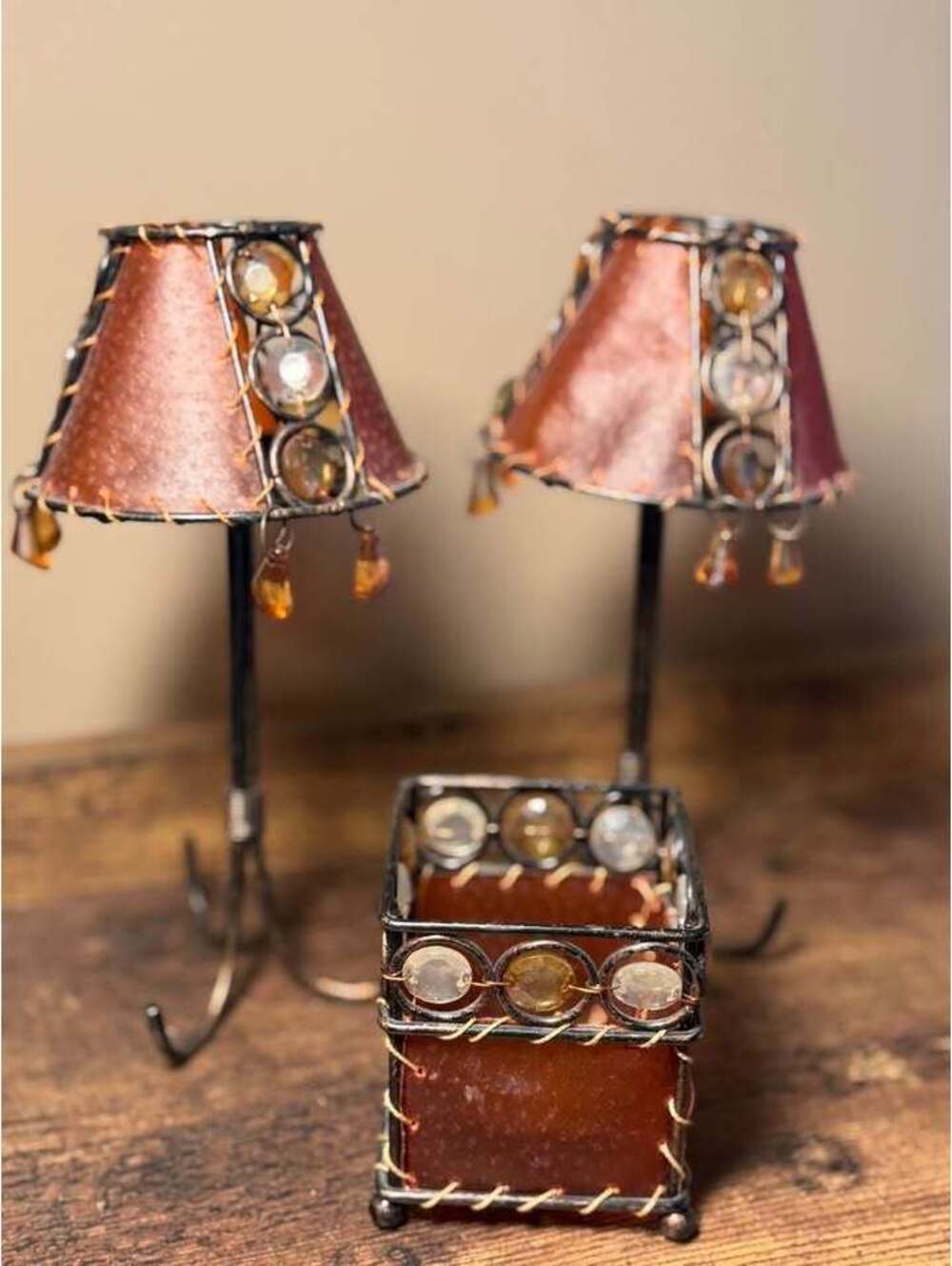 3-Piece Rustic‎ Beaded Candle Holder Set